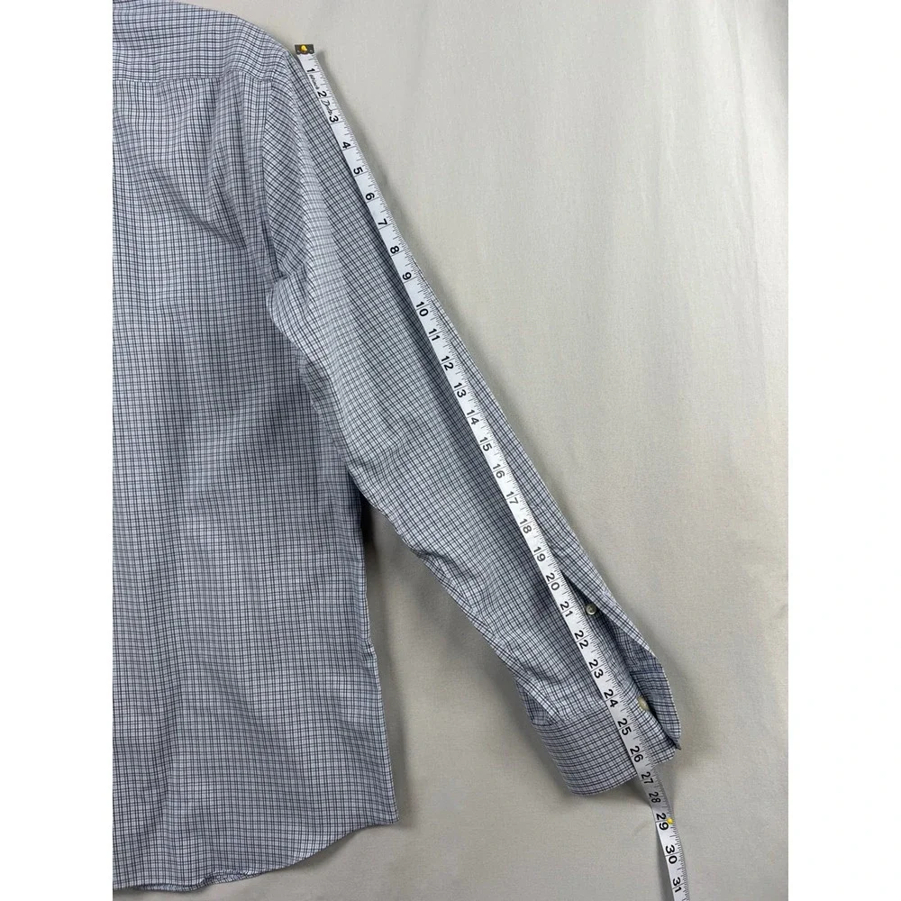 Banana Republic Dress Shirt Mens L Blue Non-Iron Slim Fit Micro-Check 16-16.5